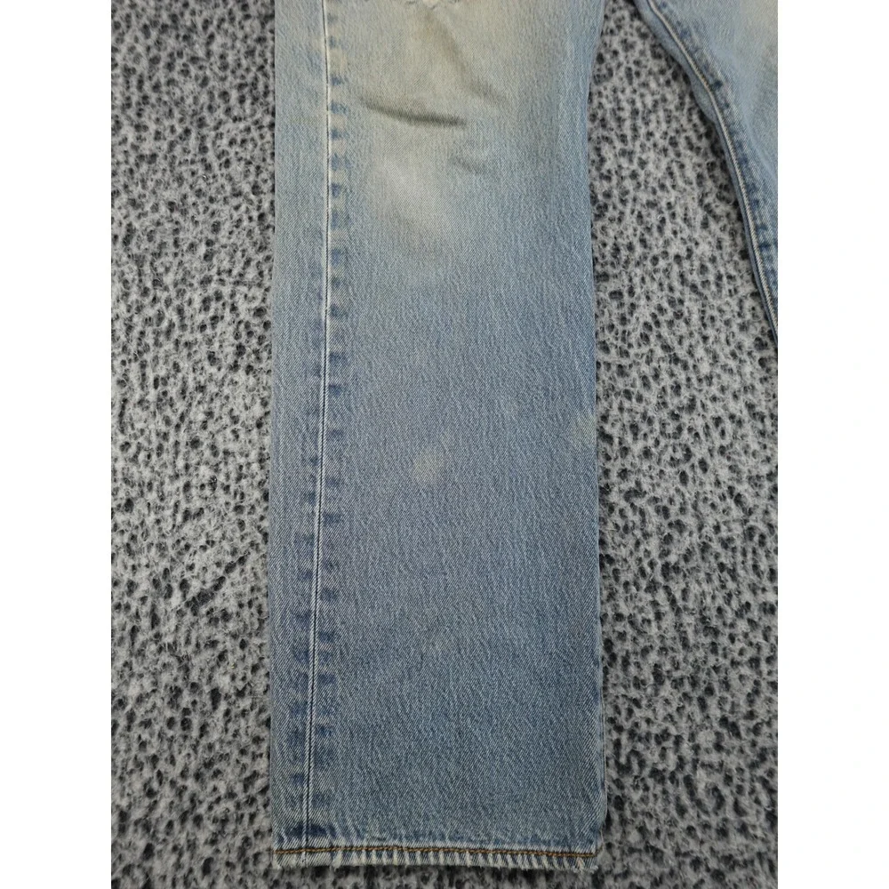 Levi's 501 Original Fit Mens W36 L33 Light Blue Distressed‎ Button Fly Jeans